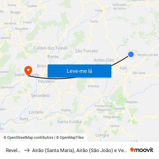 Revelhe to Airão (Santa Maria), Airão (São João) e Vermil map