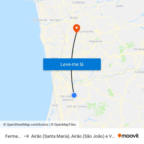 Fermedo to Airão (Santa Maria), Airão (São João) e Vermil map