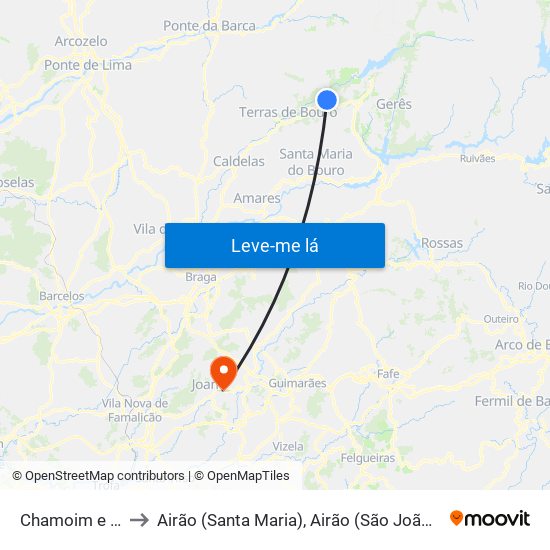 Chamoim e Vilar to Airão (Santa Maria), Airão (São João) e Vermil map