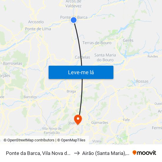 Ponte da Barca, Vila Nova de Muía e Paço Vedro de Magalhães to Airão (Santa Maria), Airão (São João) e Vermil map