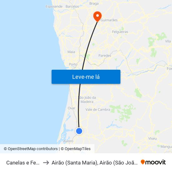Canelas e Fermelã to Airão (Santa Maria), Airão (São João) e Vermil map