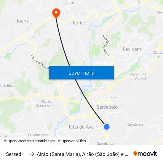 Serzedelo to Airão (Santa Maria), Airão (São João) e Vermil map