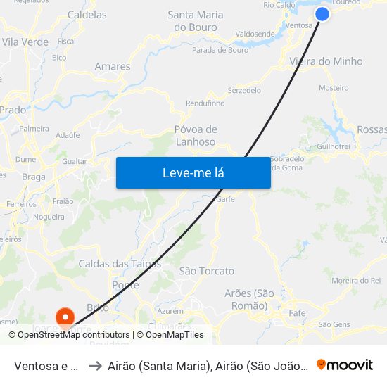 Ventosa e Cova to Airão (Santa Maria), Airão (São João) e Vermil map