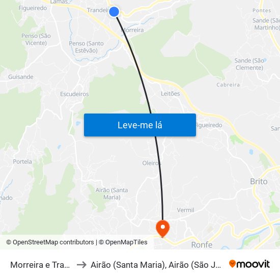 Morreira e Trandeiras to Airão (Santa Maria), Airão (São João) e Vermil map