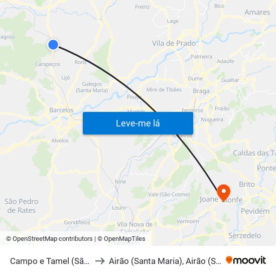 Campo e Tamel (São Pedro Fins) to Airão (Santa Maria), Airão (São João) e Vermil map