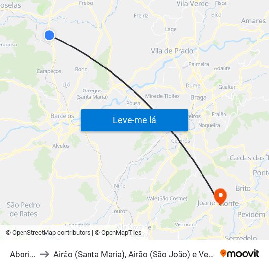 Aborim to Airão (Santa Maria), Airão (São João) e Vermil map