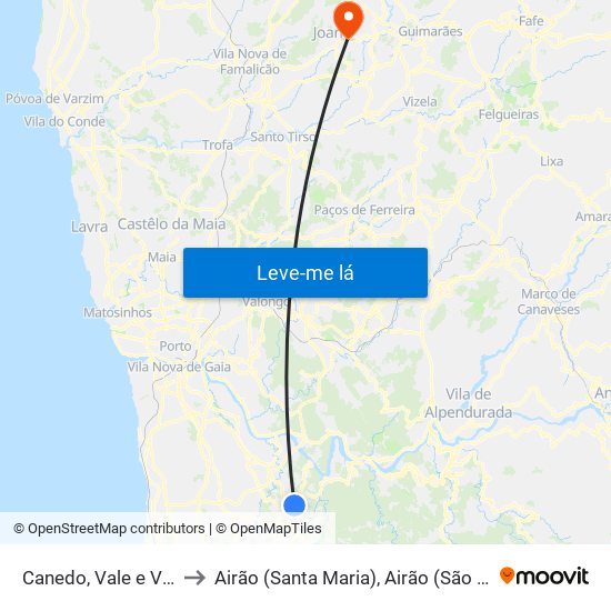Canedo, Vale e Vila Maior to Airão (Santa Maria), Airão (São João) e Vermil map