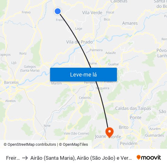 Freiriz to Airão (Santa Maria), Airão (São João) e Vermil map