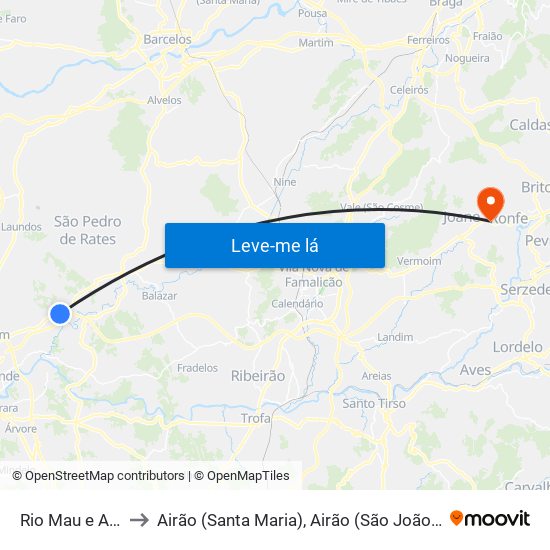 Rio Mau e Arcos to Airão (Santa Maria), Airão (São João) e Vermil map