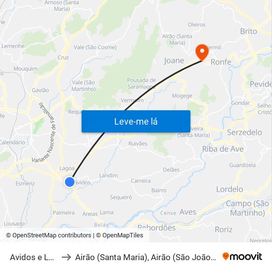 Avidos e Lagoa to Airão (Santa Maria), Airão (São João) e Vermil map