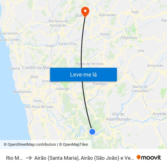 Rio Mau to Airão (Santa Maria), Airão (São João) e Vermil map