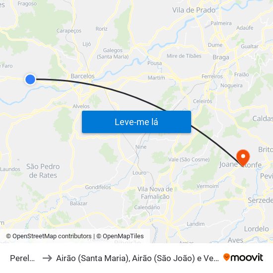 Perelhal to Airão (Santa Maria), Airão (São João) e Vermil map