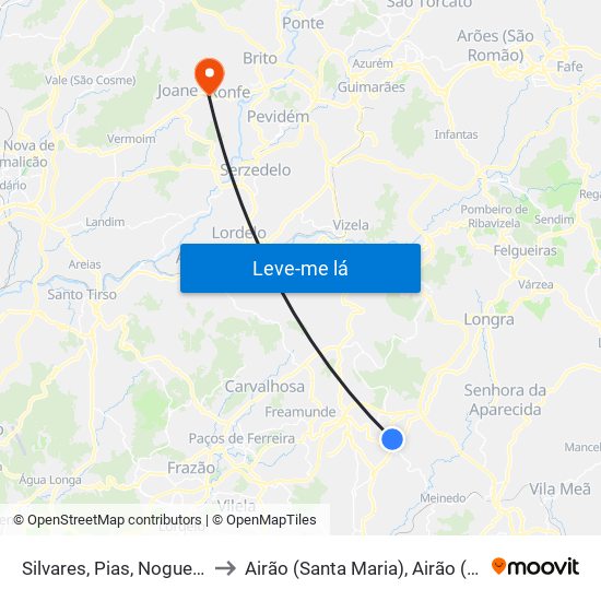 Silvares, Pias, Nogueira e Alvarenga to Airão (Santa Maria), Airão (São João) e Vermil map