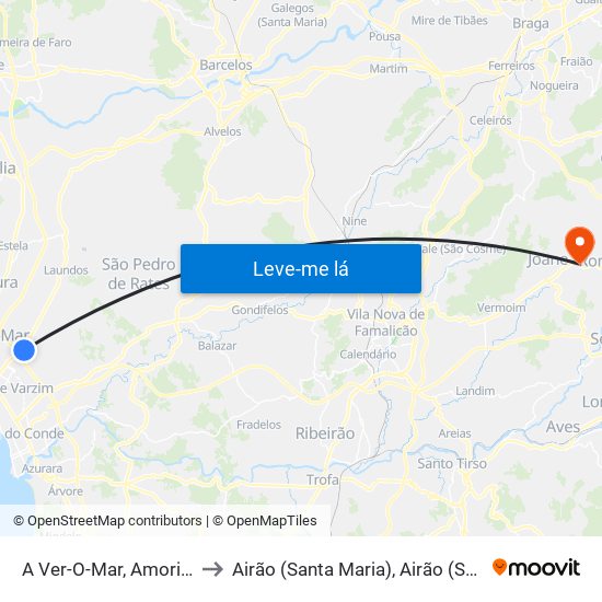 A Ver-O-Mar, Amorim e Terroso to Airão (Santa Maria), Airão (São João) e Vermil map