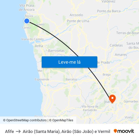 Afife to Airão (Santa Maria), Airão (São João) e Vermil map
