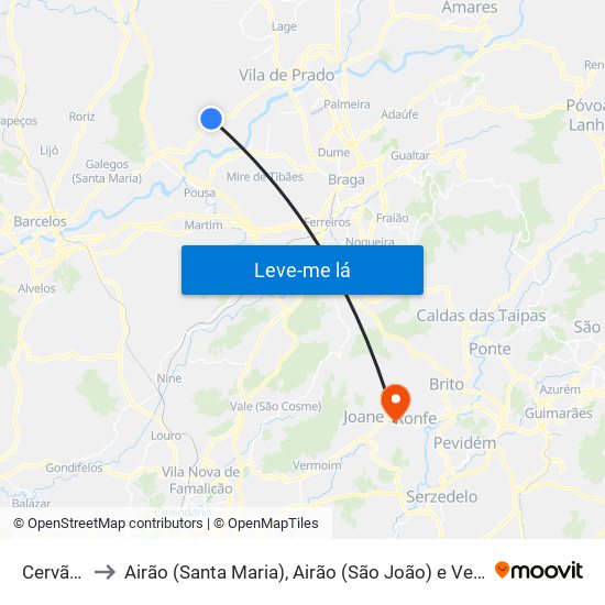 Cervães to Airão (Santa Maria), Airão (São João) e Vermil map