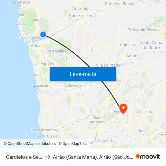 Cardielos e Serreleis to Airão (Santa Maria), Airão (São João) e Vermil map