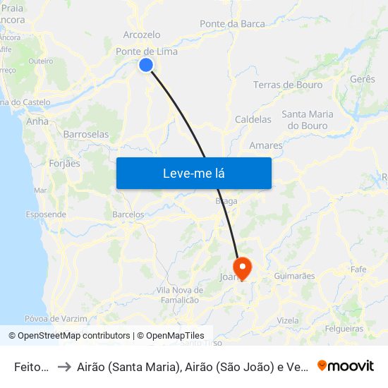 Feitosa to Airão (Santa Maria), Airão (São João) e Vermil map