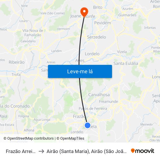 Frazão Arreigada to Airão (Santa Maria), Airão (São João) e Vermil map