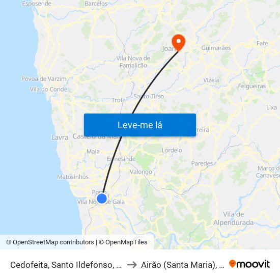 Cedofeita, Santo Ildefonso, Sé, Miragaia, São Nicolau e Vitória to Airão (Santa Maria), Airão (São João) e Vermil map