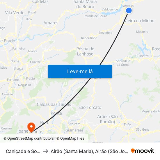 Caniçada e Soengas to Airão (Santa Maria), Airão (São João) e Vermil map