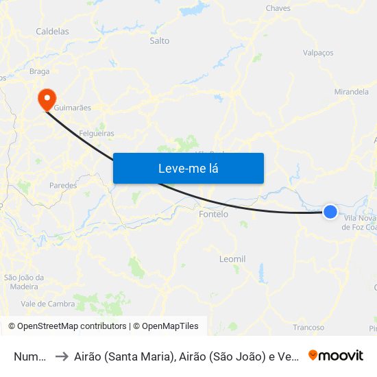 Numão to Airão (Santa Maria), Airão (São João) e Vermil map