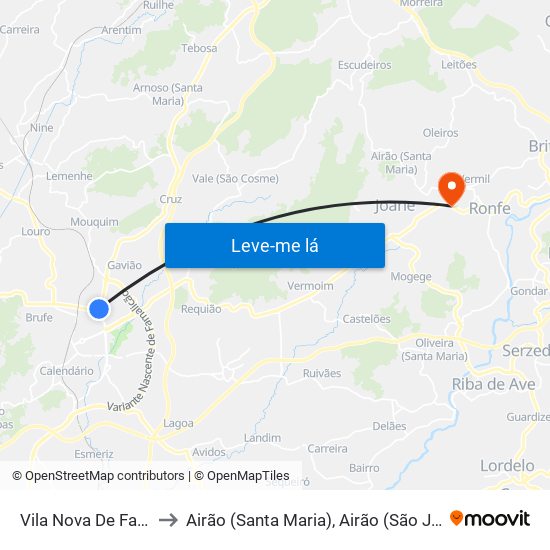 Vila Nova De Famalicão to Airão (Santa Maria), Airão (São João) e Vermil map
