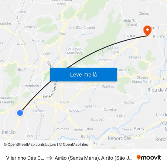 Vilarinho Das Cambas to Airão (Santa Maria), Airão (São João) e Vermil map