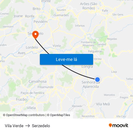 Vila Verde to Serzedelo map