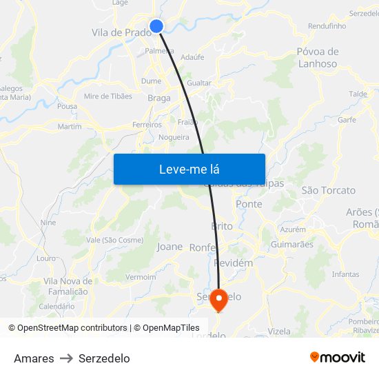 Amares to Serzedelo map