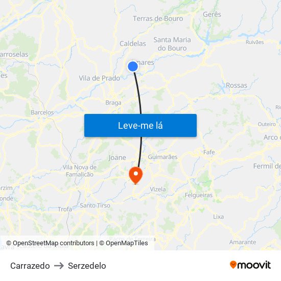 Carrazedo to Serzedelo map
