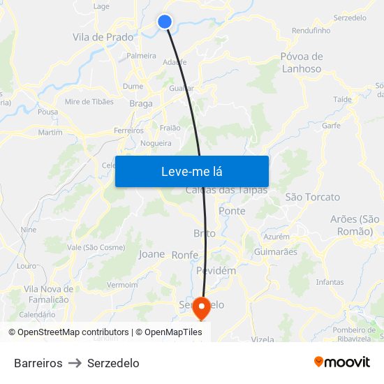 Barreiros to Serzedelo map