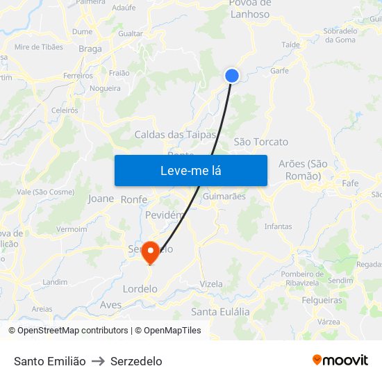 Santo Emilião to Serzedelo map