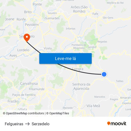 Felgueiras to Serzedelo map