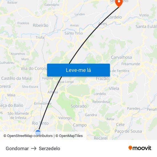 Gondomar to Serzedelo map