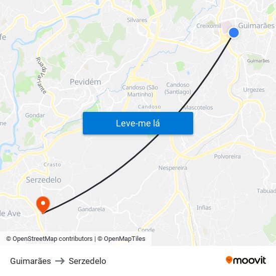 Guimarães to Serzedelo map