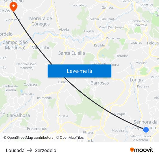 Lousada to Serzedelo map