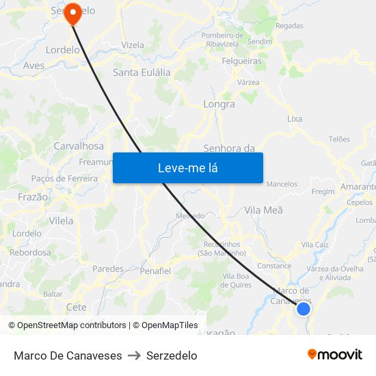 Marco De Canaveses to Serzedelo map