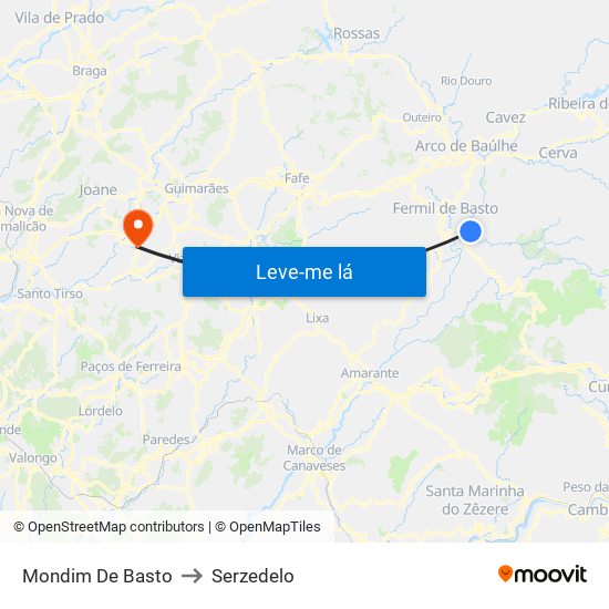 Mondim De Basto to Serzedelo map