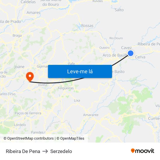 Ribeira De Pena to Serzedelo map