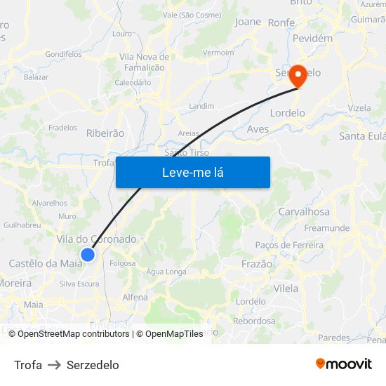 Trofa to Serzedelo map