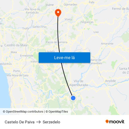 Castelo De Paiva to Serzedelo map