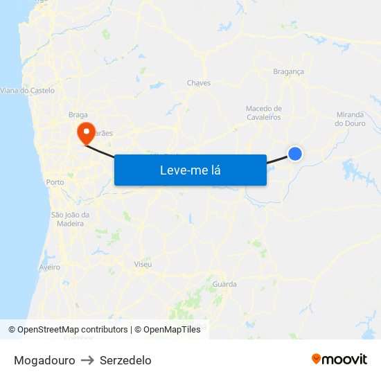 Mogadouro to Serzedelo map