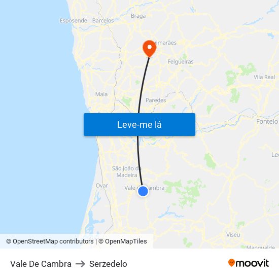 Vale De Cambra to Serzedelo map