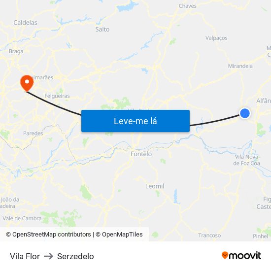 Vila Flor to Serzedelo map