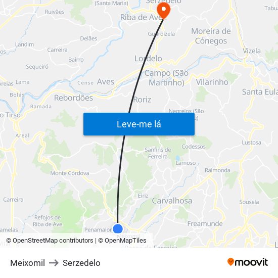 Meixomil to Serzedelo map
