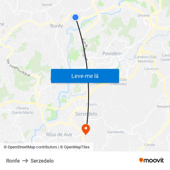 Ronfe to Serzedelo map