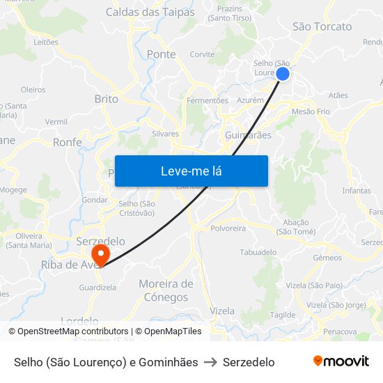 Selho (São Lourenço) e Gominhães to Serzedelo map