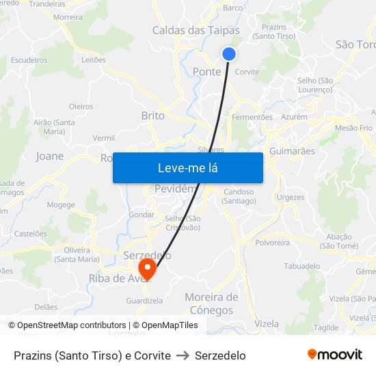 Prazins (Santo Tirso) e Corvite to Serzedelo map