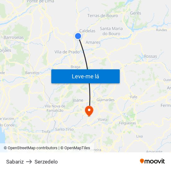 Sabariz to Serzedelo map